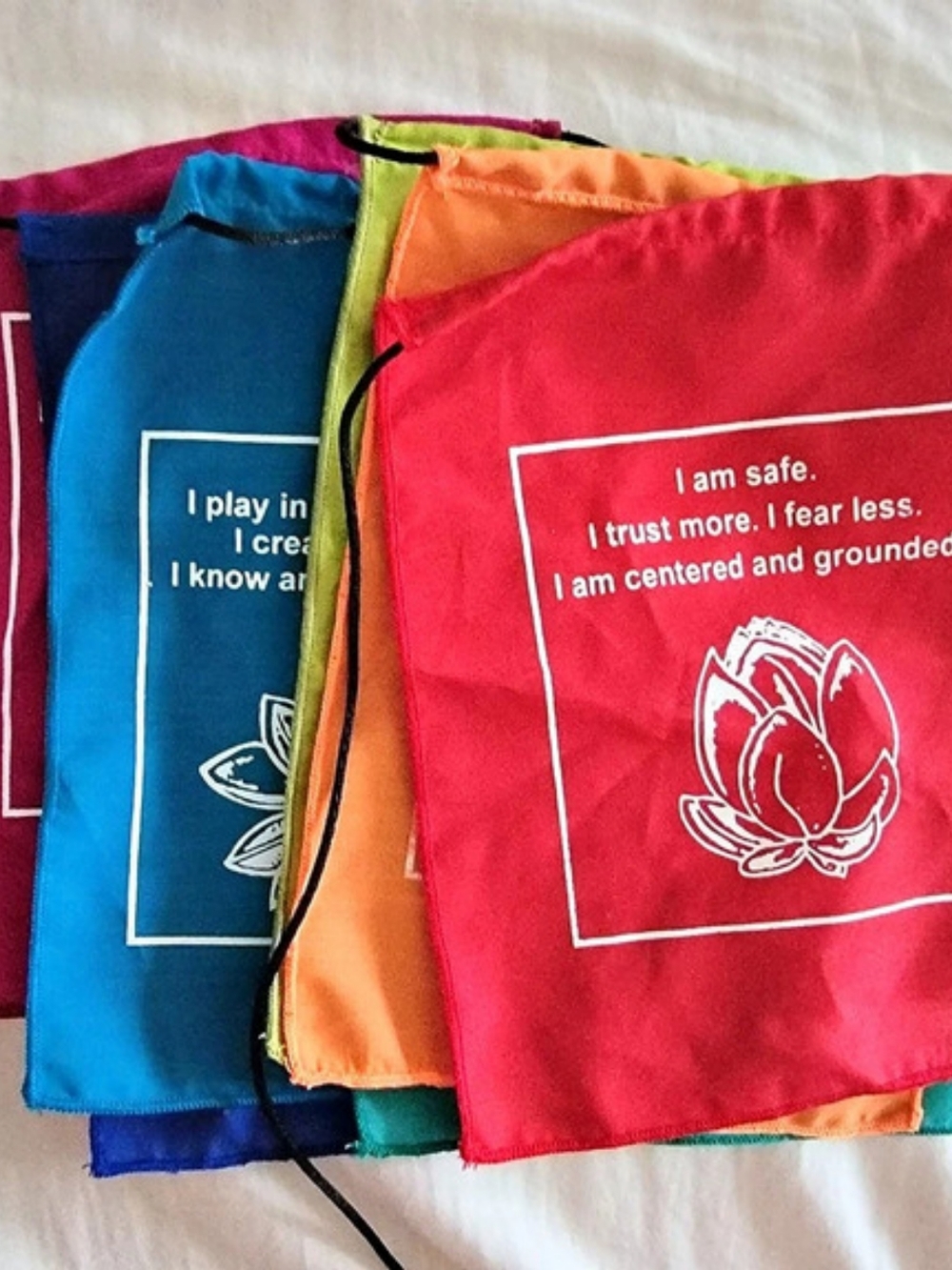 Cotton Affirmation Banner Set Tibetan Prayer Flags In Rainbow Colors. 2 Sets!